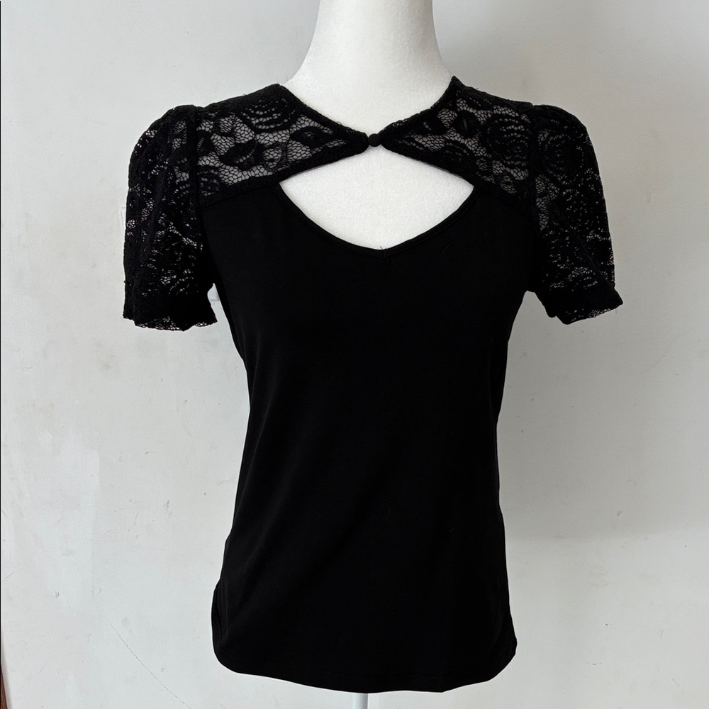 Chic Vintage Inspired Black Top with Lace Detail